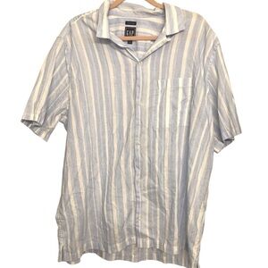 Gap Mens Cotton Linen Blend Striped Button Up Vacation Shirt XL